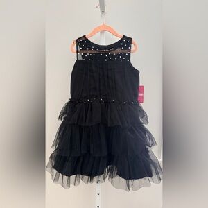 btween Black Velvet Dress With Polka Dot Tulle Skirt size 7